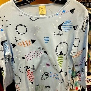 Small three-quarter sleeve round neck, cotton blouse, new with tags
